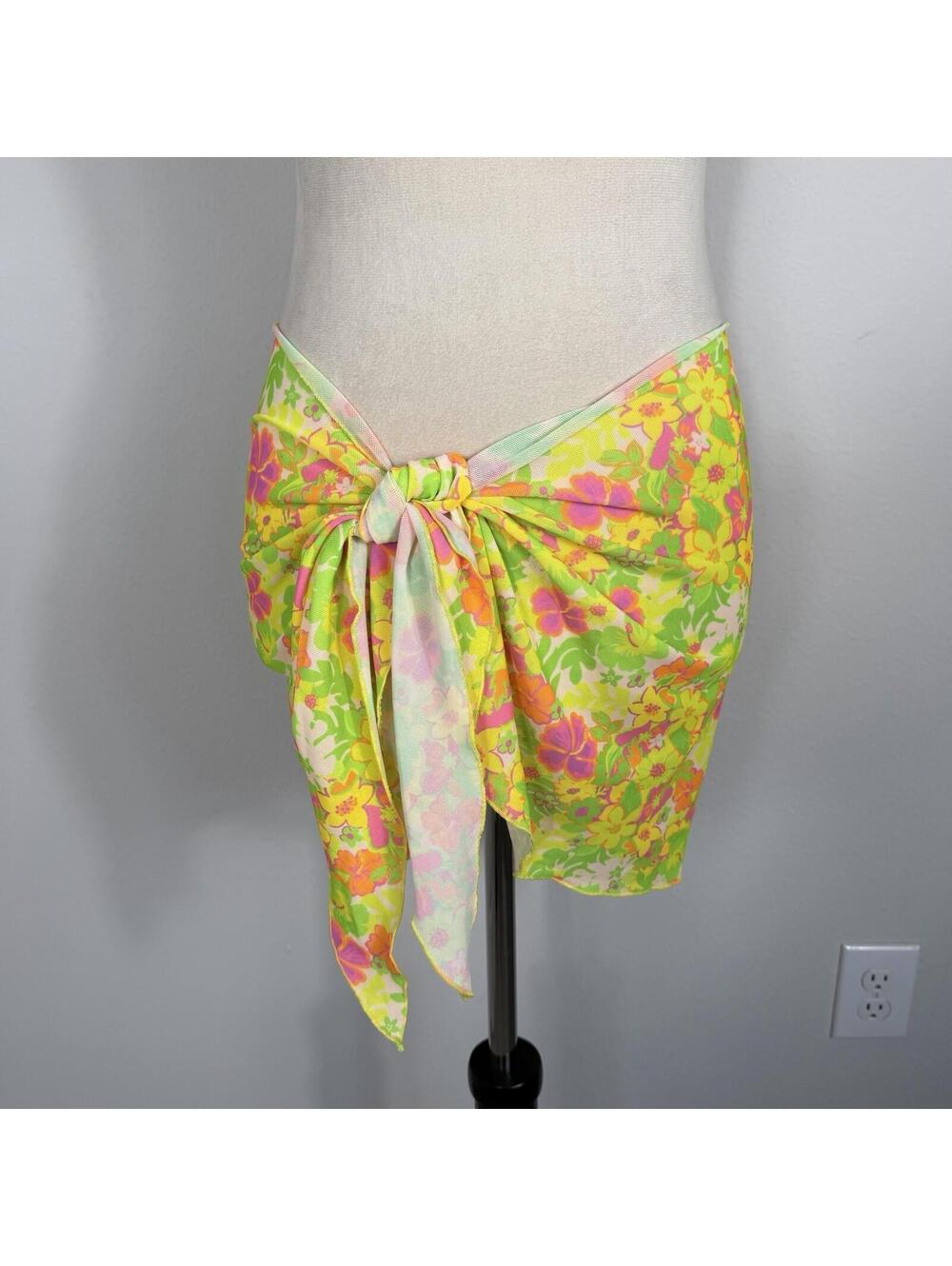 Kulani Kinis Colorful Floral Mesh Sarong Coverup Wrap Skirt One Size - Picture 3 of 5